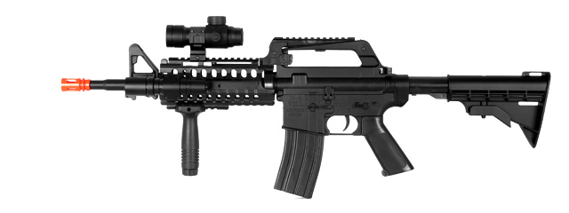 Well Fire MR733 M4 RIS Airsoft Spring Rifle w/ Adjustable Stock, Flashlight, Scope, Vertical Foregrip (Color: Black)