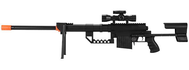 UK Arms P1200 M200 Airsoft Spring Sniper Rifle w/ Scope, Bipod, and Laser (Color: Black)