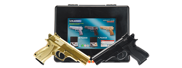 P628GB UKARMS 2 SPRING PISTOLS IN COMBO PACK (BLACK AND GOLD)
