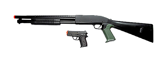 CYMA P778B Pump Action Airsoft Spring Shotgun w/ P618 Spring Pistol (Color: Black)