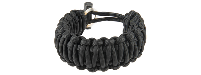 CA-5044 9-INCH PARACORD BRACELET W/FLINT AND STEEL BUCKLE (BLACK)