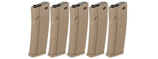 DYTAC HEXMAG AIRSOFT 120RDS MAGAZINES FOR M4 AEGS 5 PACK - TAN