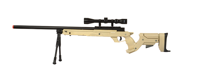 WELLFIRE SR22 BOLT ACTION TYPE 22 SNIPER RIFLE W/ SCOPE + BIPOD - TAN