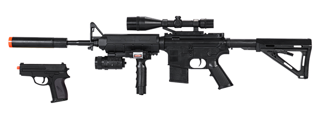 AMA Spring Airsoft Pistol w/ Vertical Grip, Laser & Stock - (Black)