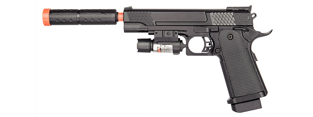 P2002C SPRING PISTOL w/ LASER, SUPPRESSOR (BK)