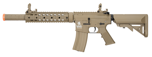 Lancer Tactical Low FPS Gen 2 10" M4 SD Carbine Airsoft AEG Rifle with Mock Suppressor (Color: Tan)