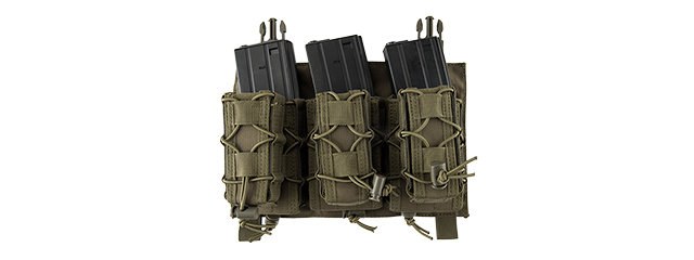LANCER TACTICAL ADAPTIVE HOOK AND LOOP TRIPLE M4/PISTOL MAG POUCH (OD GREEN)