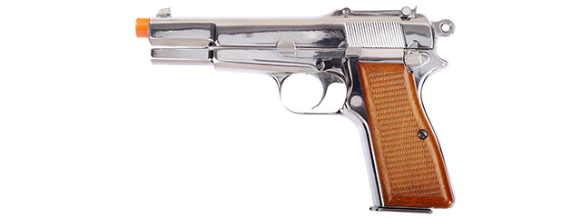 WE Tech Browning Hi-Power Blowback Airsoft Pistol (SILVER/WOOD)