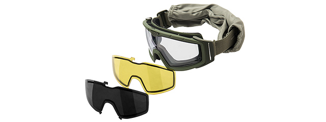 Lancer Tactical Rage Protective Green Airsoft Goggles (SMOKE/YELLOW/CLEAR LENS)