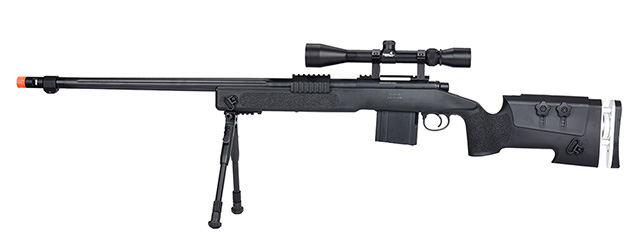 WellFire MB4417 M40A3 Bolt Action Airsoft Sniper Rifle w/ Scope & Bipod (BLACK)