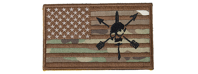 American Flag and Skull Embroidered Morale Patch (CAMO)