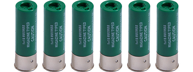G-Force 15 Round Shotgun Shells for Multi & Single-Shot Airsoft Shotguns (Color: Green / Pack of 6)