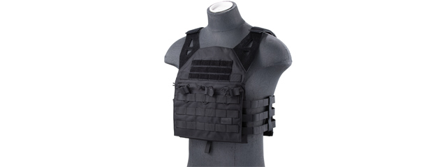 Lancer Tactical Lightweight Molle Tactical Vest with Retention Cords (Color: Black)
