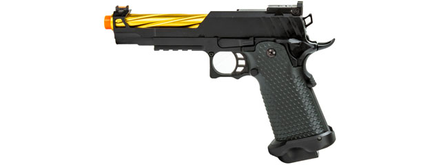 Golden Eagle 3337 OTS .45 Hi-Capa Gas Blowback Pistol w/ Open Slide (Color: Black / Gold Barrel)