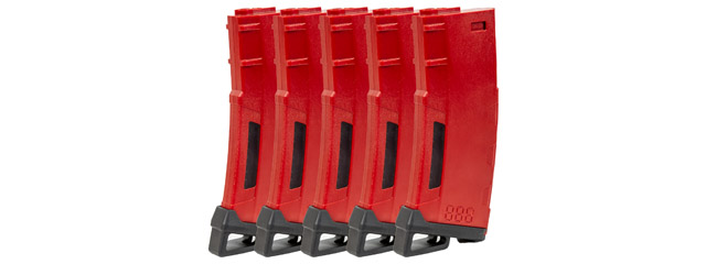 Lancer Tactical 130 Round High Speed Mid-Cap Magazine Pack of 5 (Color: Red)