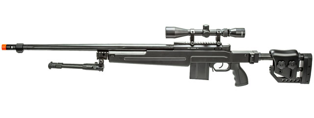 WellFire MB4415BAB Bolt Action Airsoft Sniper Rifle w/ Scope and Bipod (Color: Black)