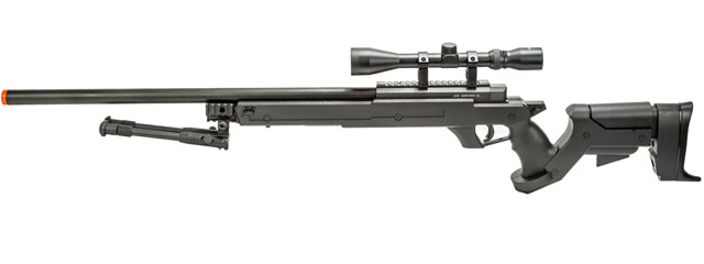 WellFire MBG22BAB Bolt Action Gas Powered Airsoft Sniper Rifle w/ Scope and Bipod (Color: Black)