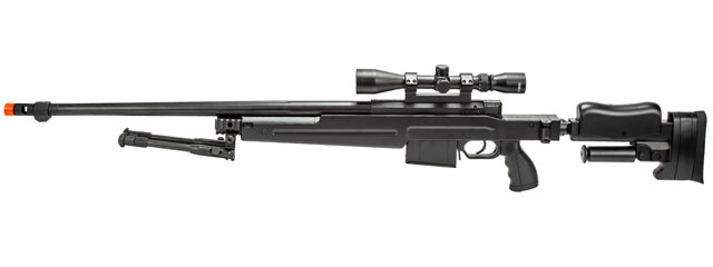 WellFire MBG86B Bolt Action Gas Powered Airsoft Sniper Rifle w/ Scope and Bipod (Color: Black)