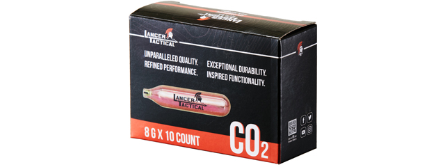 Lancer Tactical High Pressure 8 Gram CO2 Cartridges for Airsoft / Airguns (Pack of 10)