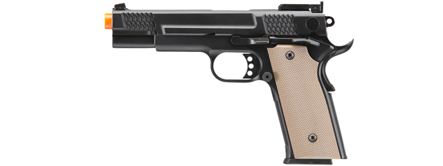 Double Bell Green Gas Full Metal 1911 Gas Blowback Airsoft Pistol w/ Tan Grip (Color: Black)