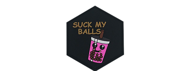 Hexagon PVC Patch Pink "Suck My Balls"