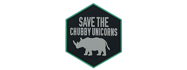 Hexagon PVC Patch "Save the Chubby Unicorn"