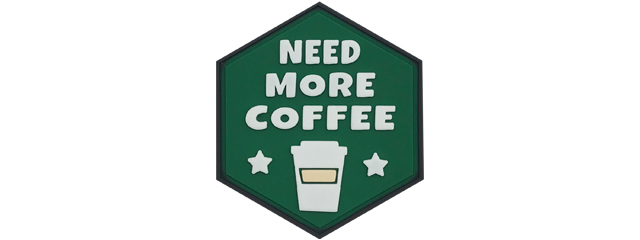 Hexagon PVC Patch "Need More Coffee"