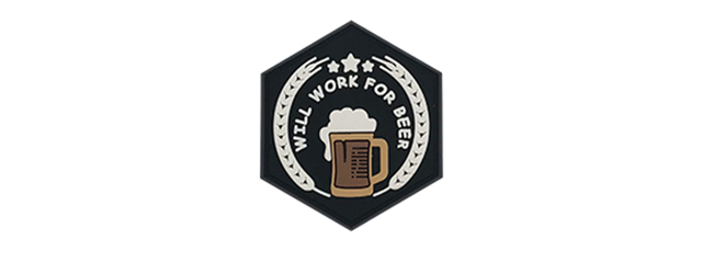 Hexagon PVC Patch "Will Work for Beer"