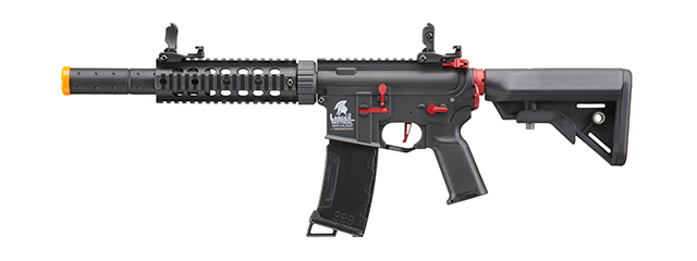 Lancer Tactical Gen 3 M4 Carbine SD AEG Airsoft Rifle with Mock Suppressor (Color: Black with Red Accents)