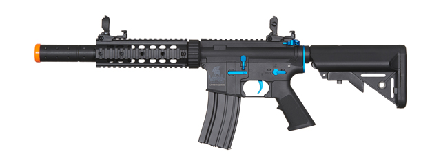 Lancer Tactical Gen 2 M4 SD Carbine Airsoft AEG Rifle with Mock Suppressor (Color: Black / Blue)