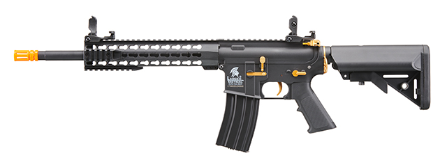 Lancer Tactical Gen 2 10" Keymod M4 Carbine Airsoft AEG Rifle with Gold Accents (Color: Black)