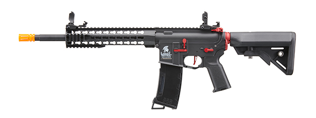 Lancer Tactical Gen 3 10" Keymod Airsoft M4 Carbine AEG Rifle with Red Accents (Color: Black)