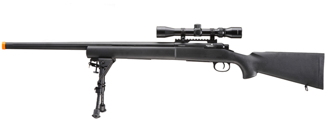 Lancer Tactical High FPS M24 Bolt Action Spring Powered Sniper Rifle w/ Scope & Bipod (Color: Black)