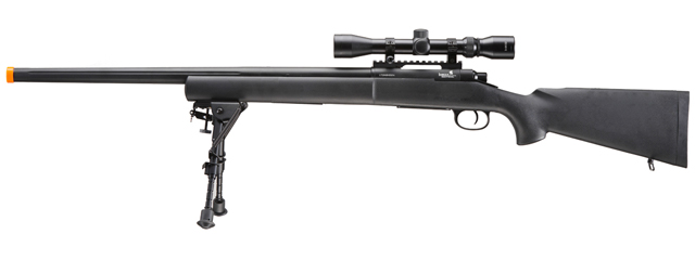 Lancer Tactical Low FPS M24 Bolt Action Spring Powered Sniper Rifle w/ Scope & Bipod (Color: Black)