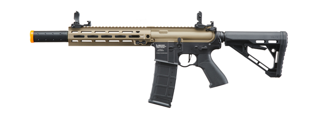 Lancer Tactical Blazer 10" M-LOK Proline Series M4 Airsoft Rifle with Delta Stock & Mock Suppressor (Color: FDE Upper Receiver & Black Lower)