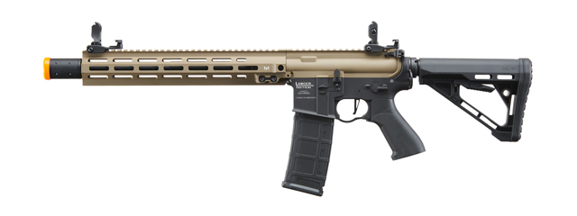 Lancer Tactical Blazer 13" M-LOK Proline Series M4 Airsoft Rifle with Delta Stock & Mock Suppressor (Color: FDE Upper Receiver & Black Lower)