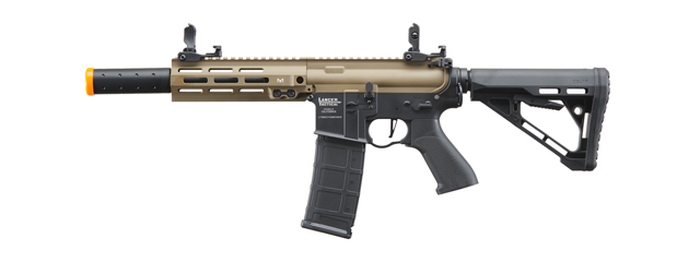 Lancer Tactical Blazer 7" M-LOK Proline Series M4 Airsoft Rifle with Delta Stock & Mock Suppressor (Color: FDE Upper Receiver & Black Lower)