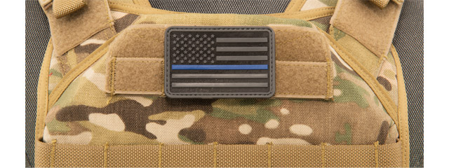3D US Flag Forward PVC Patch w/ Blue Stripe (Color: Black)