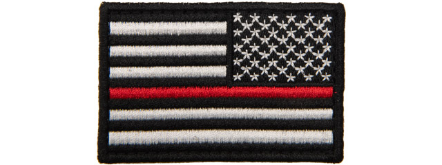 Embroidered Reverse US Flag Patch w/ Red Line (Color: Black)