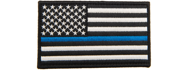 Embroidered Forward US Flag Patch w/ Blue Line (Color: Black)