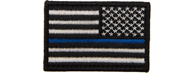 Embroidered Reverse US Flag Patch w/ Blue Line (Color: Black)