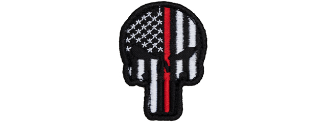 Embroidered Patriot Punisher US Flag PVC Patch w/ Thin Red Line