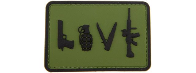 Love-Pistol, Grenade, Knife, Rifle" PVC Patch (Color: OD Green)