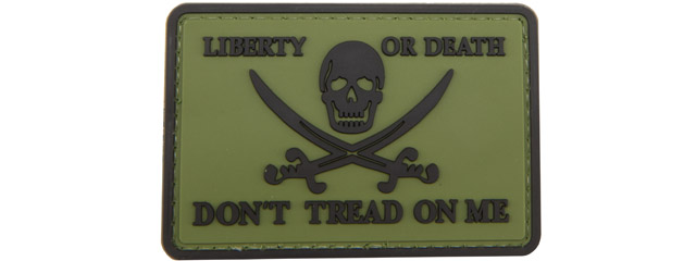 Pirate Skull Liberty or Death, Don't Tread On Me PVC Patch (Color: Green)