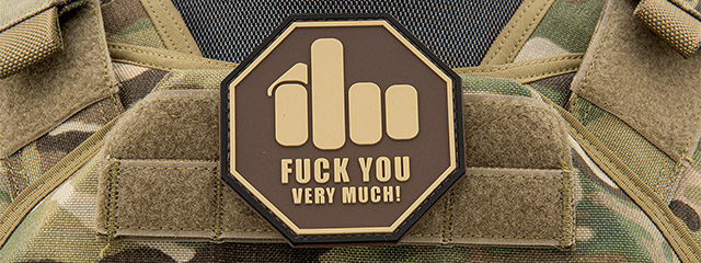 Middle Finger "Fuck You Very Much" PVC Patch (Color: Tan)