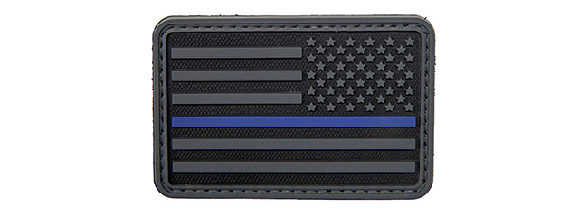 3D US Flag Reverse PVC Patch w/ Blue Stripe (Color: Black)