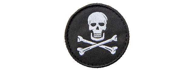 Embroidered Round Jolly Roger Patch (Color: Black and White)