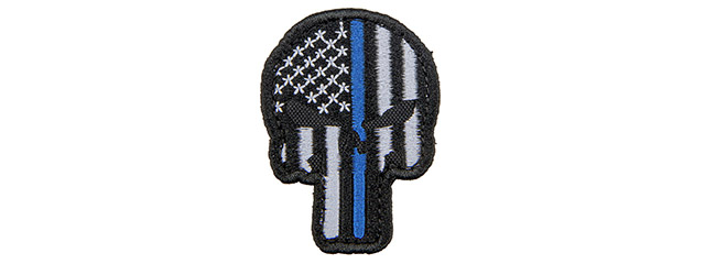 Embroidered Patriot Punisher US Flag PVC Patch w/ Thin Blue Line