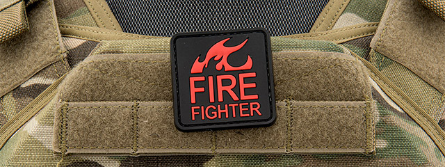 Fire Fighter PVC Patch w/ Round Corners (Color: Black and Red)