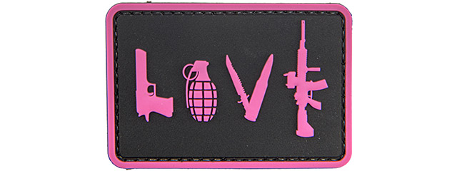 Love-Pistol, Grenade, Knife, Rifle" PVC Patch (Color: Pink)